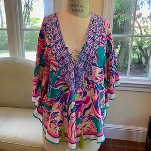 Lilly Pulitzer Lettie Silk Caftan Top Safari Sighted